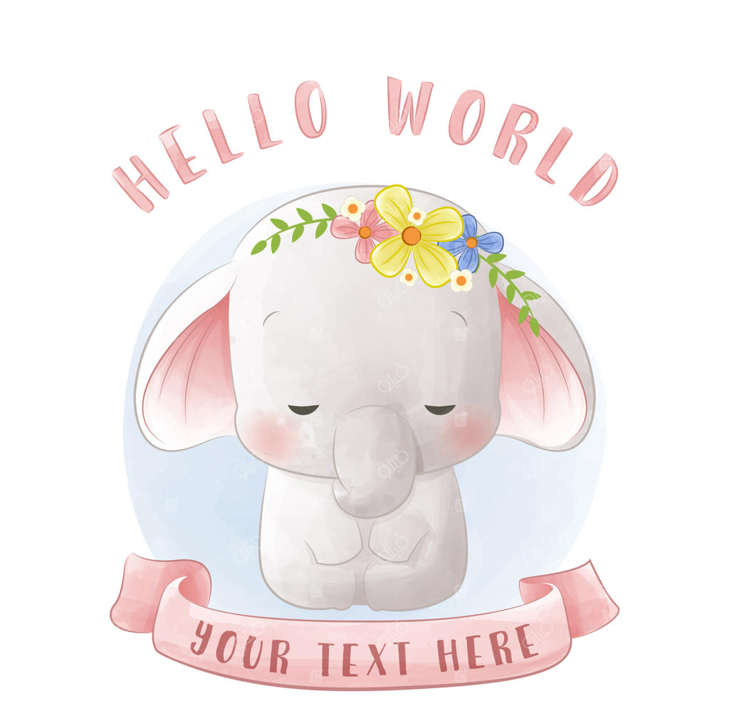 فیل کوچولوی بامزه و دختر بچه دوست‌داشتنی با گل‌ها