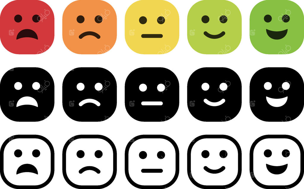 فرم بازخورد سطح رضایت با شکلک‌ها: عالی، خوب، متوسط، ناراحت، بد. تجربه کاربری آیکون بازخورد.