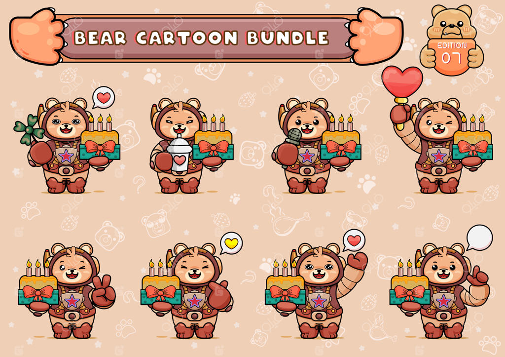 تصاویر باندل یا بسته‌ای از خرس فضانورد بامزه با کیک تولد و موارد دیگر