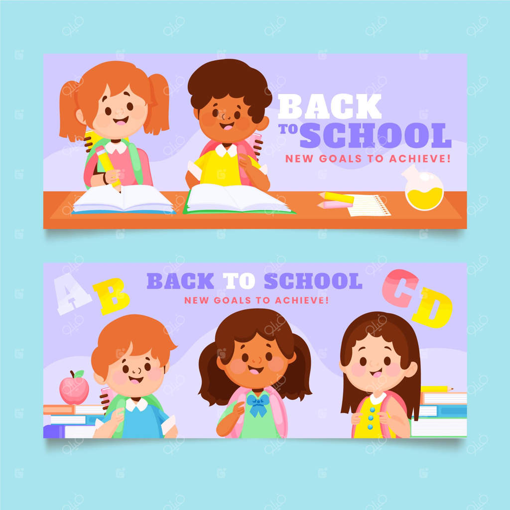مجموعه بنرهای بازگشت به مدرسه با عکس