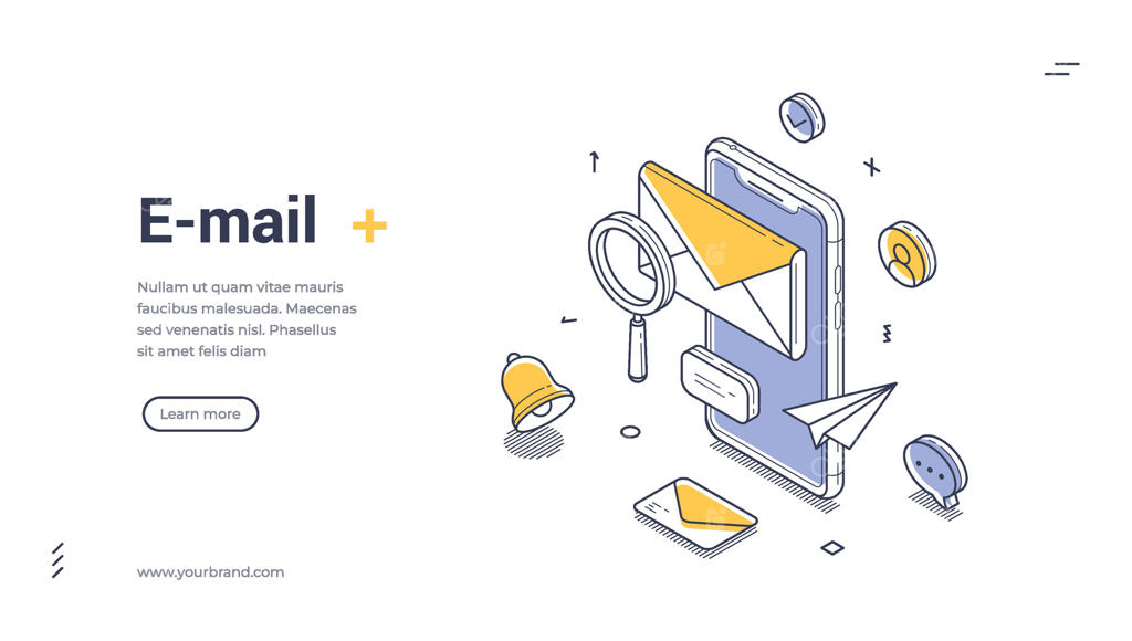 الگوی طراحی بنر وب ایزومتریک: ایمیل، پیام جدید، چت و اپ موبایل