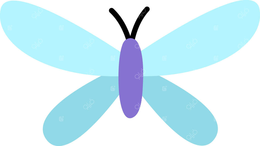 آیکون پروانه آبی صاف. حشره خنده‌دار جنگل یا باغ. تصویر بامزه حشره برای کودکان، روی پس‌زمینه سفید