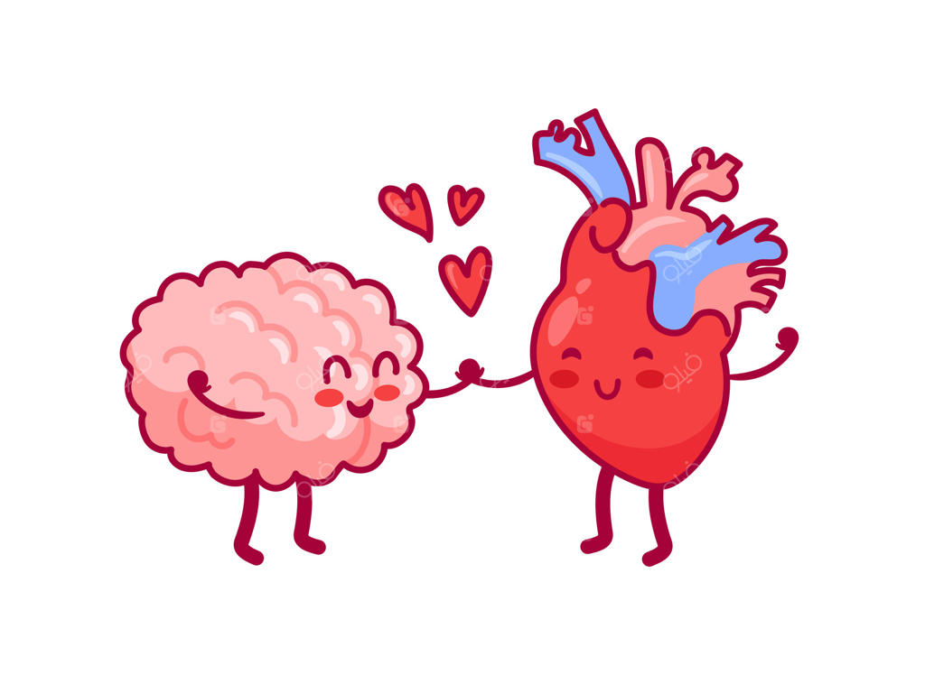 تعادل میان قلب و مغز با شخصیت‌های بامزه و کاوایی. مفهوم هماهنگی ذهن و احساسات؛ تصویرسازی به سبک فلت (تخت) مناسب برای بنر، پوستر و کارت.