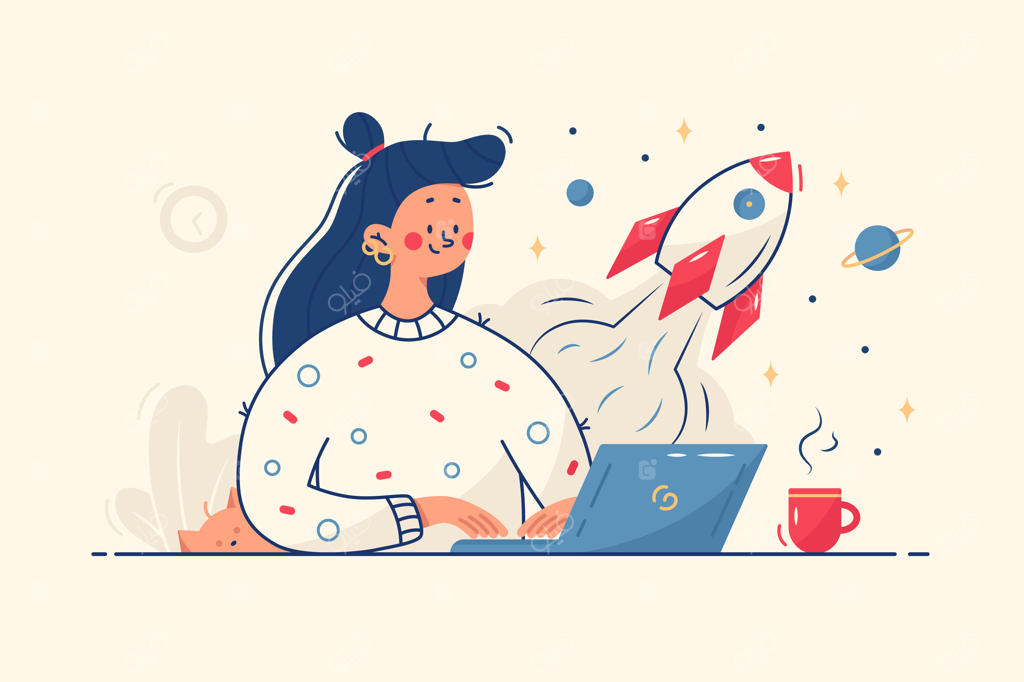 تصویر زنی در حال کار روی استارتاپ