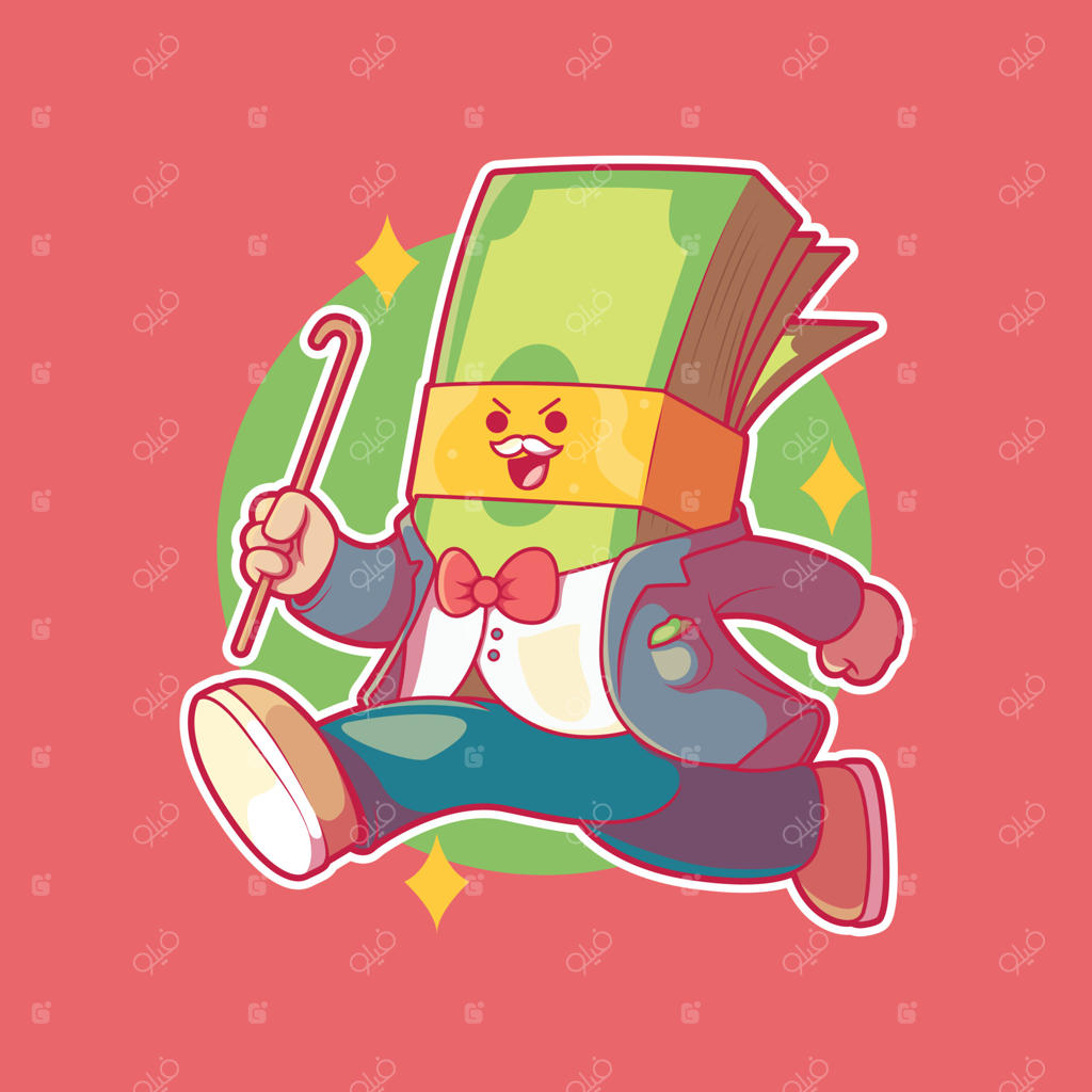 تصویر وکتوری شخصیت اسکناس پول در حال دویدن با کت و شلوار. طراحی مفهوم پول، امور مالی و نماد.