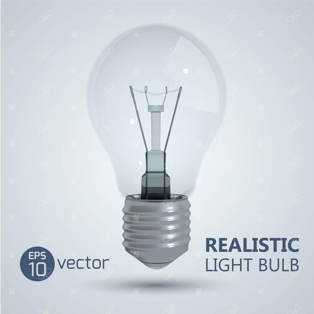 مربع با تصویر واقعی از لامپ رشته‌ای آویزان در خلا با سایه و عنوان قابل ویرایش