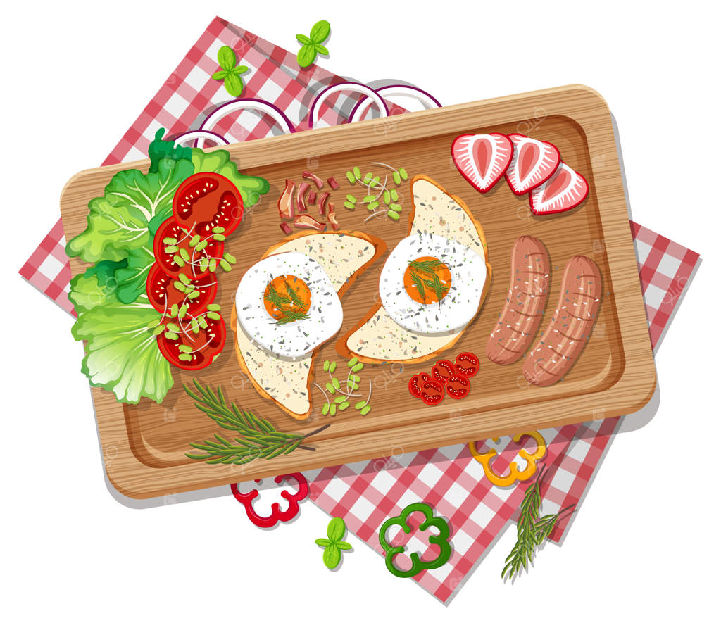 نمای بالای بروسکتا روی سینی چوبی