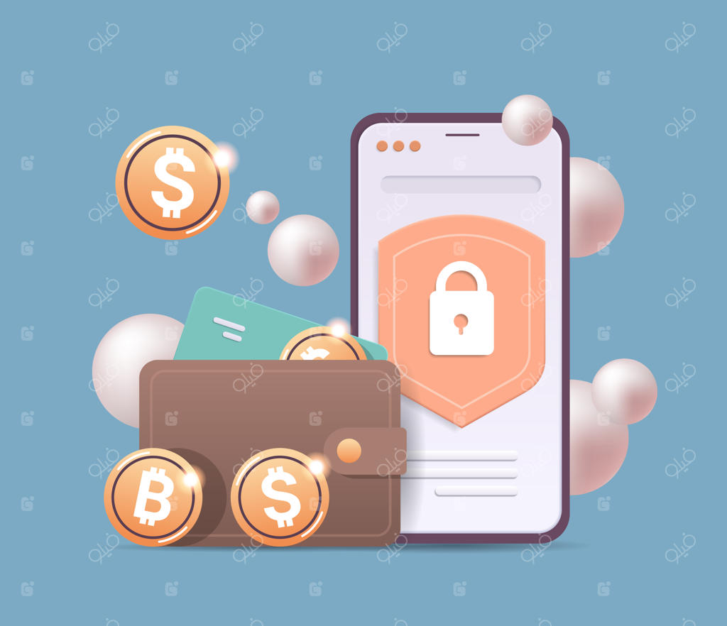 کیف پول ارز دیجیتال با سکه‌های طلایی بر روی صفحه‌نمایش گوشی هوشمند: فناوری بلاک‌چین و ارز دیجیتال