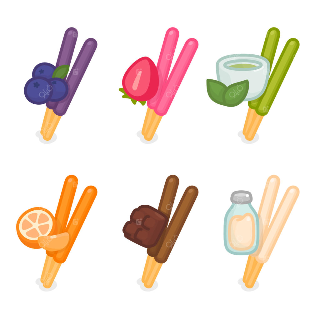 تصویر برداری فانتزی و تخت: بیسکویت‌های چوبی و تزیین میوه‌ای بامزه