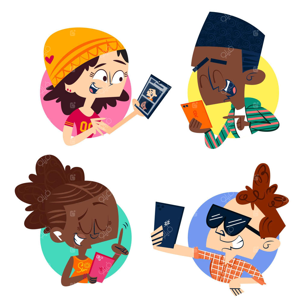 مجموعه‌ای از جوانان در حال استفاده از تلفن همراه