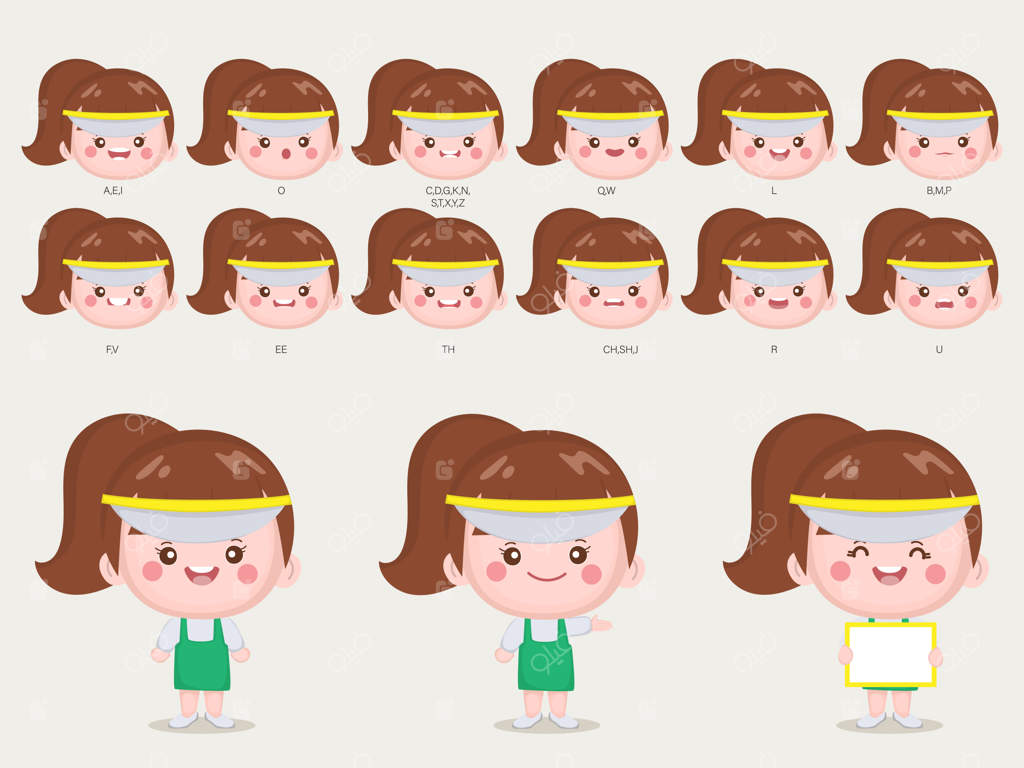 شخصیت‌سازی برای چهره و لبخند انیمیشنی زن بامزه.