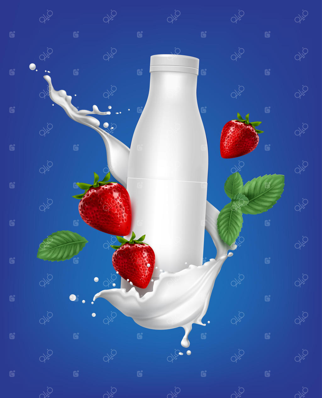 تصویر از ظرف پلاستیکی سفید خالی برای ماست با طعم توت‌فرنگی