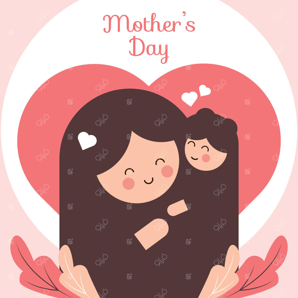 کارت تبریک روز مادر با طراحی مینیمال، قلب و برگ‌های استوایی در پالت رنگی مرجان گرم