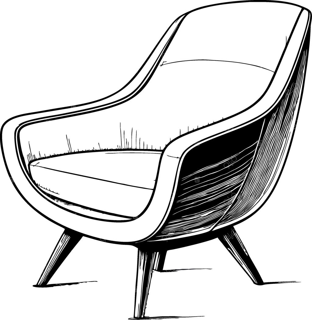 طرح خطی صندلی تک شیک به سبک مدرن میانه‌ی قرن برای دکوراسیون و رنگ‌آمیزی