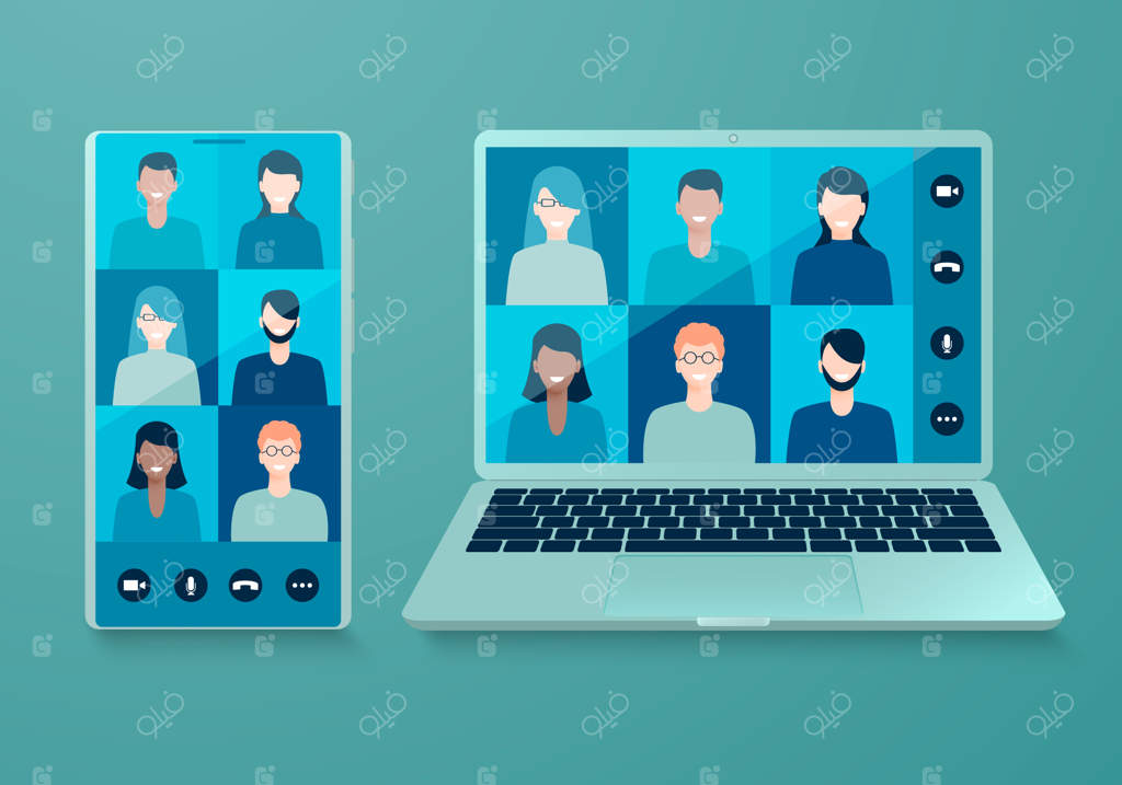 کنفرانس ویدیویی آنلاین با گوشی هوشمند و لپ‌تاپ.