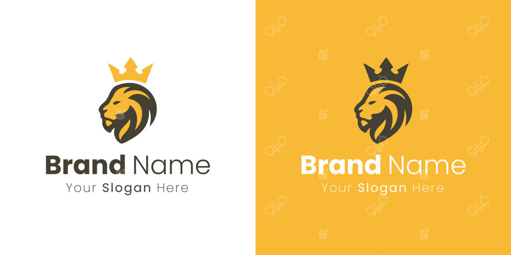 طراحی لوگو با هویت برند شیر شاهانه با تاج برای کسب‌وکارها