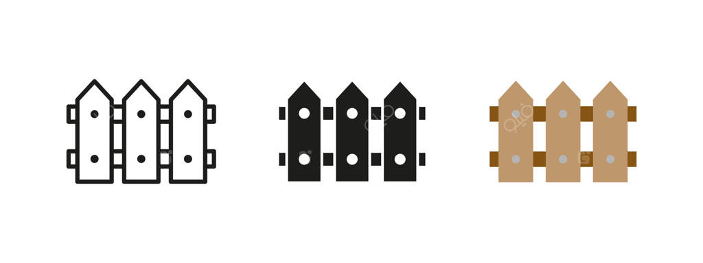 آیکن حصار: نماد امنیت و حریم خصوصی با حصار چوبی. مفهوم حفاظت از باغ، مزرعه و حیاط پشتی.