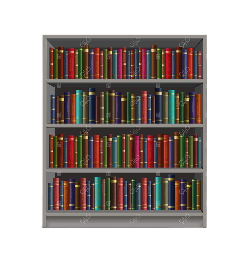 آیکن وکتور واقع‌گرایانه کتابخانه با ردیف‌های کتاب رنگارنگ - مطالعه در کتابخانه