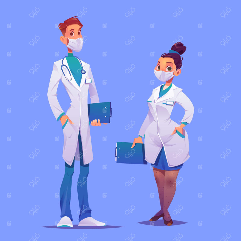پزشکان و پرستاران کارتونی با ماسک
