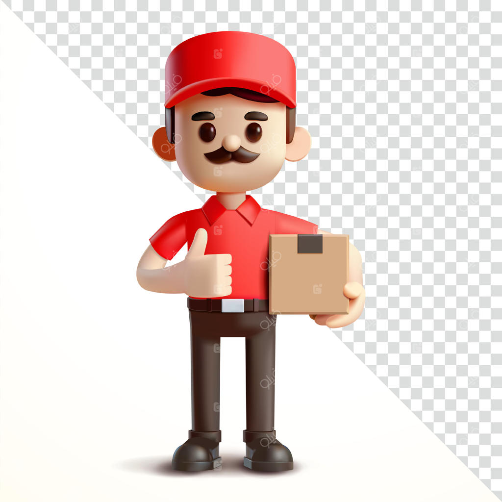 پیک موتوری در حال حمل بسته با نماد انگشت، سه بعدی. مناسب برای تجارت و عناصر طراحی