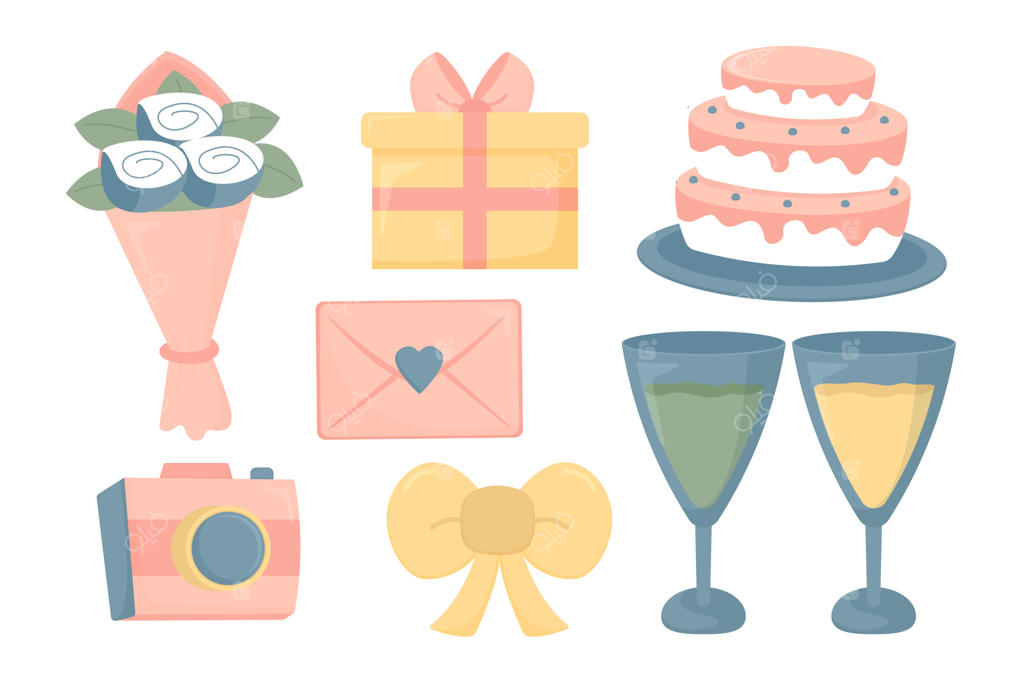 مجموعه‌ای از لوازم جانبی عروس به سبک کارتونی برای مراسم عروسی