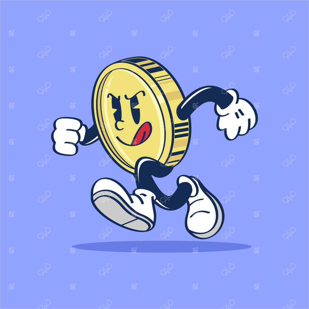 کاراکتر کارتونی سکه طلا در حال دویدن - نقاشی دستی وکتور