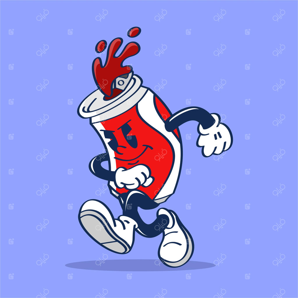 یک قوطی نوشابه کارتونی با نوشته "فست فود" روی آن.