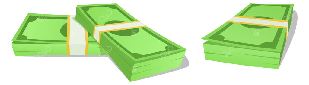 دسته‌هایی از اسکناس دلار - نماد کارتونی پول سبز