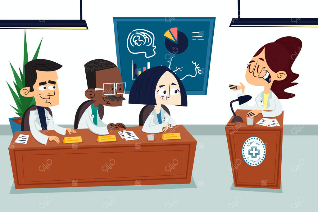 تصویرسازی کنفرانس پزشکی به سبک کارتون