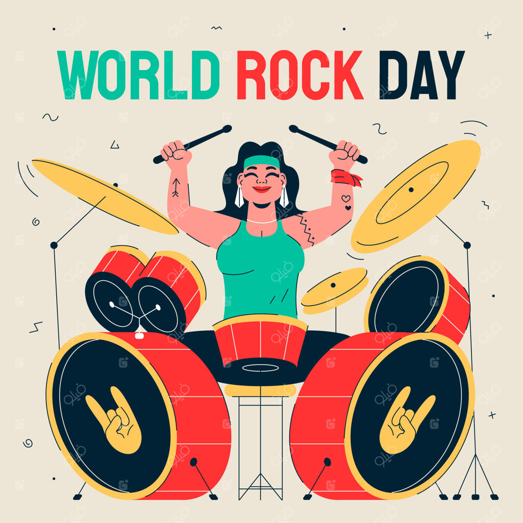 تصویر روز دنیای صاف با زنی در حال نواختن درامز