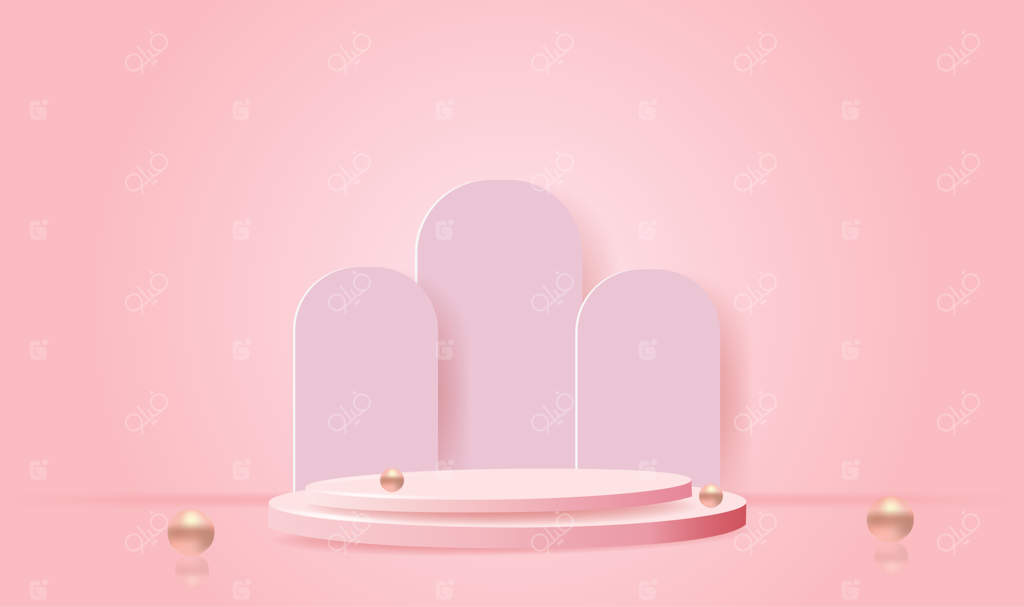 صحنه نمایش محصولات با پس‌زمینه سه‌بعدی و سکوی هندسی