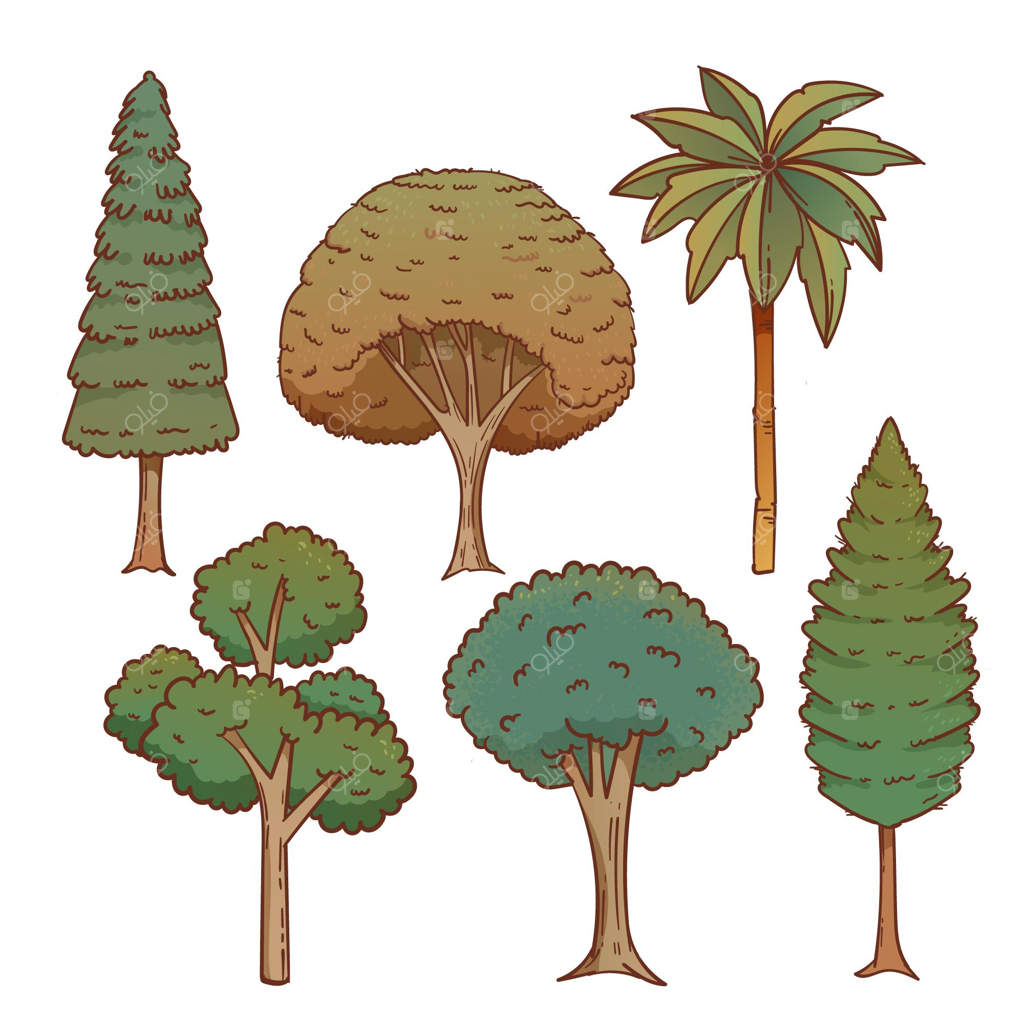 مجموعه‌ای از طرح‌های دستی درختان عجیب و غریب