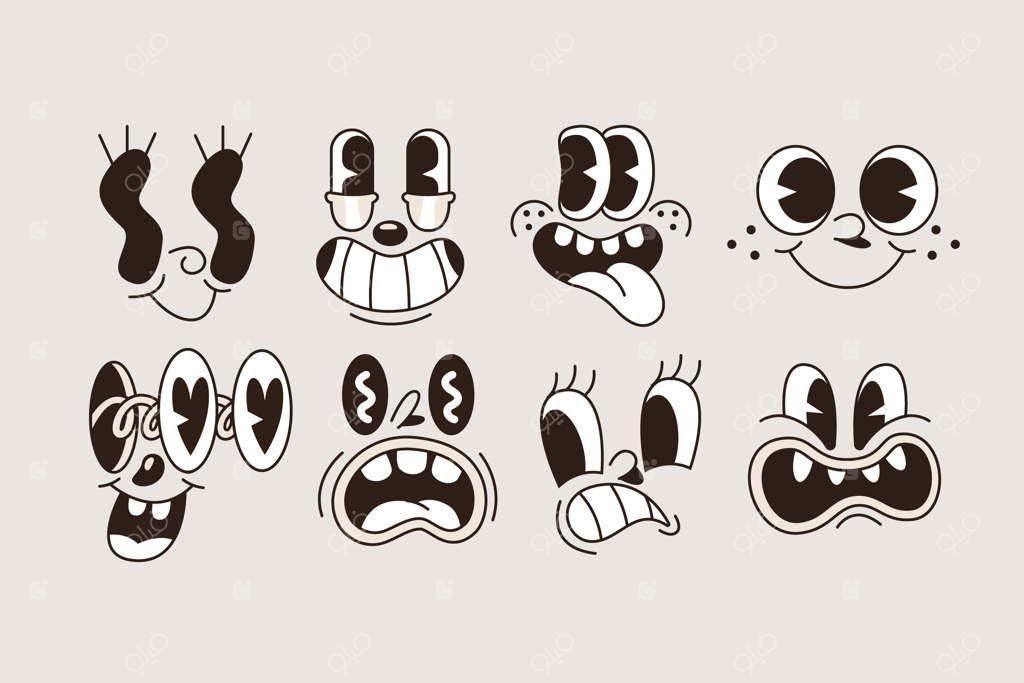 تصویر چهره کارتونی رترو به صورت طراحی دستی