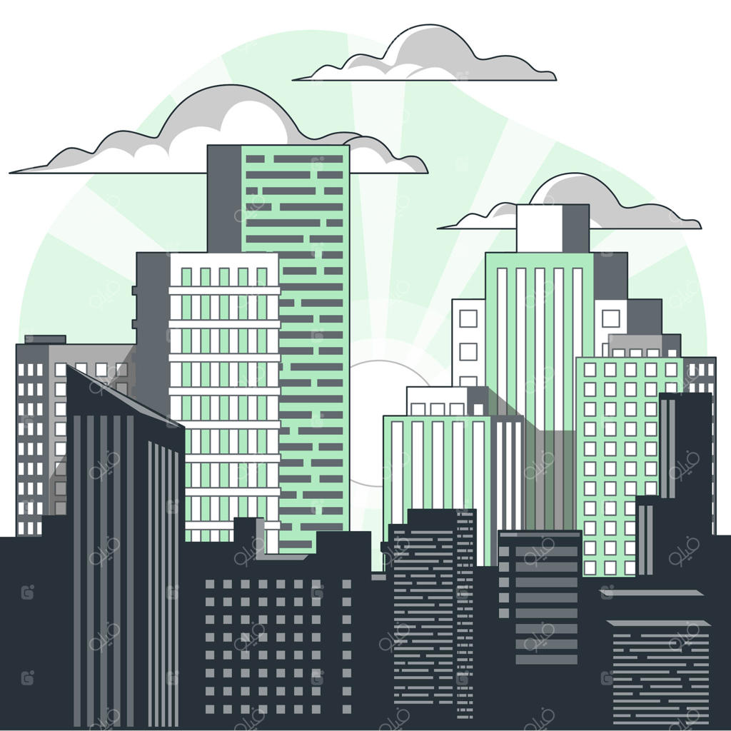 تصویر مفهومی طلوع خورشید بر فراز شهر