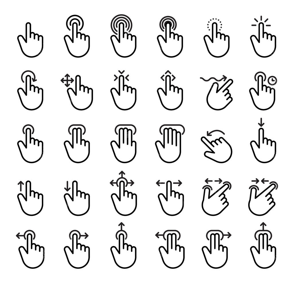 تصویرسازی وکتور مجموعه ژست‌های دست در حال لمس صفحه نمایش