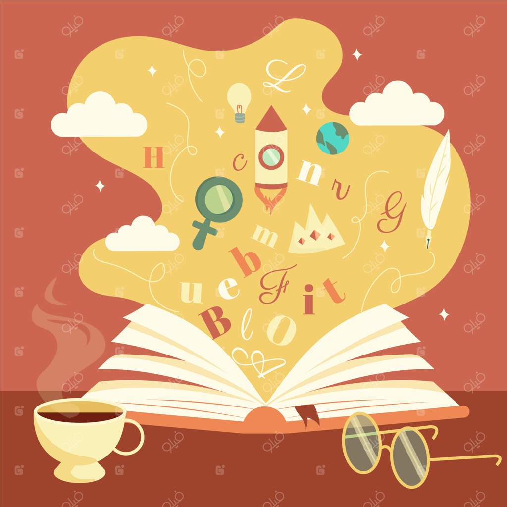 تصویرسازی ادبیات با طراحی دستی به سبک تخت