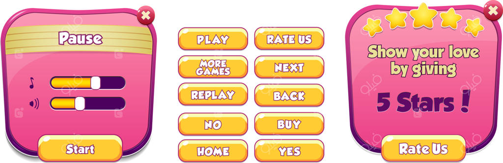 صحنه منوی توقف با موسیقی و دکمه‌های کامل برای رابط کاربری بازی