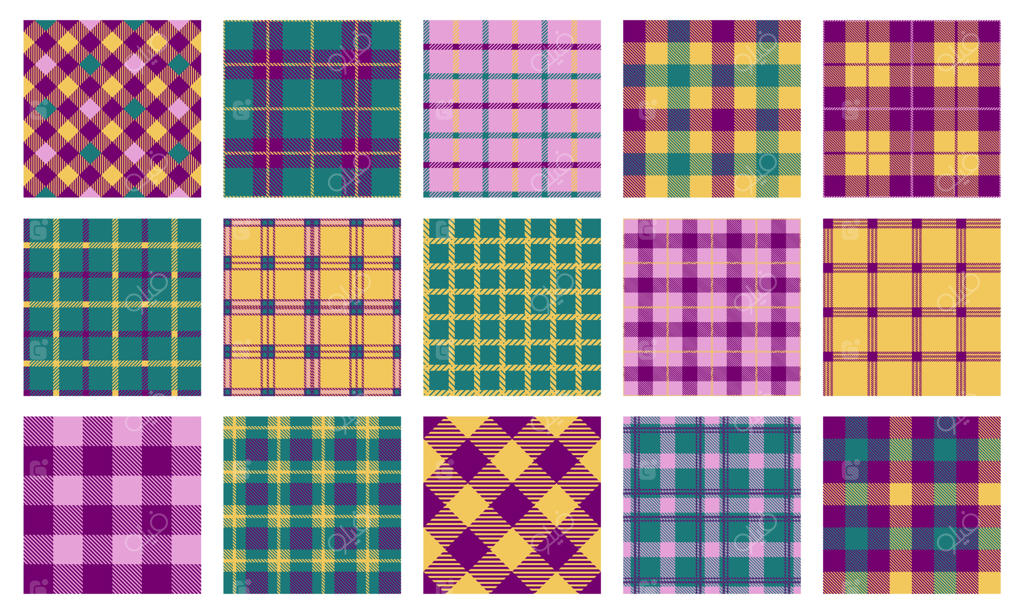 طرح بافت پتوی شطرنجی سنتی با پترن هندسی چهل‌تکه - طرح پارچه‌ای راه‌راه و روستیک برای چاپ پارچه