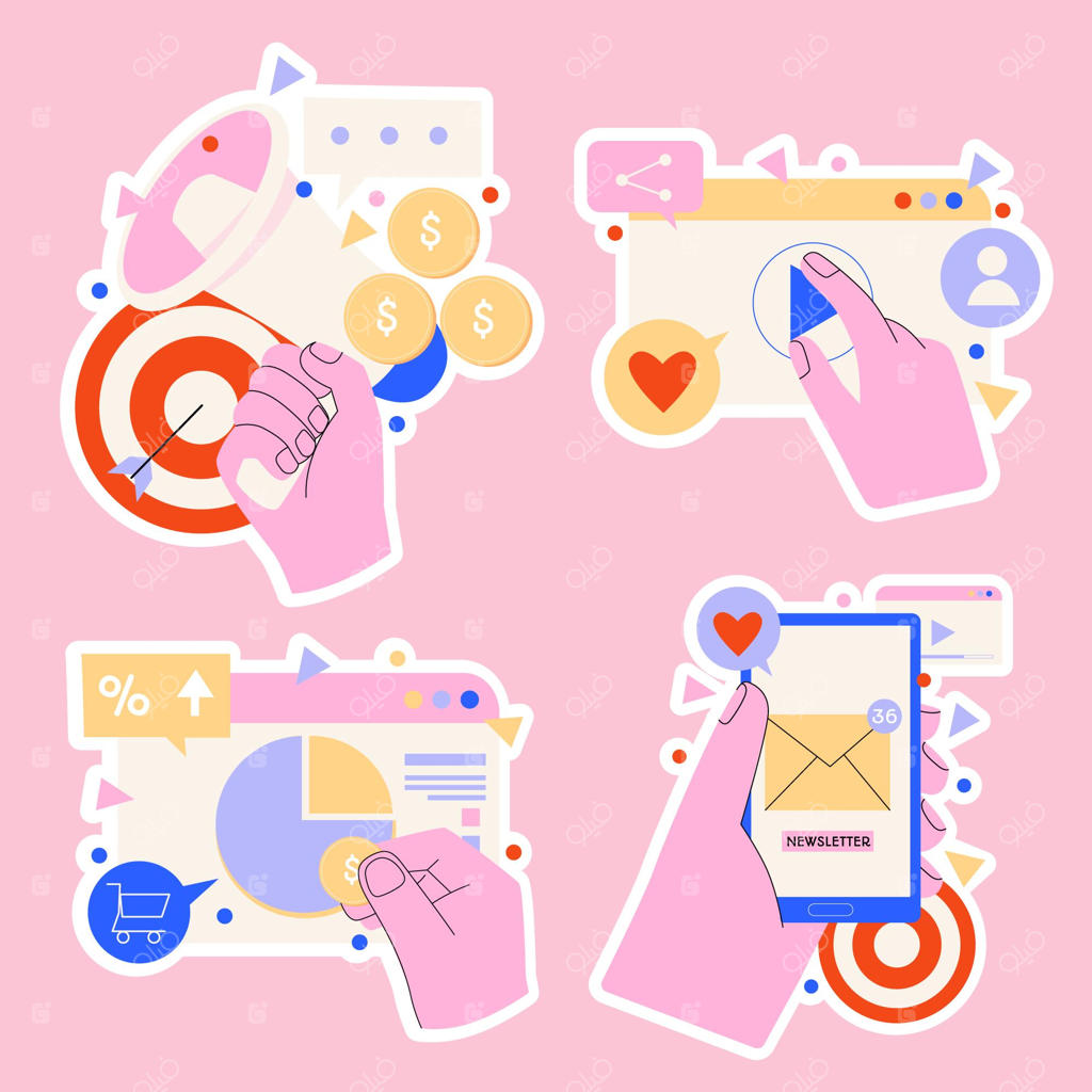 مجموعه استیکرهای استراتژی بازاریابی دیجیتال