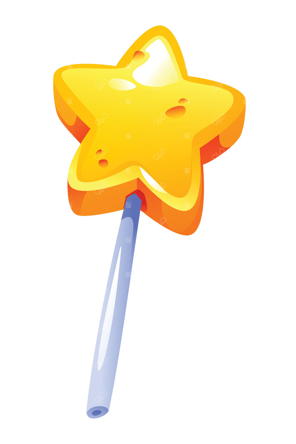 آب‌نبات چوبی زرد ستاره‌ای شکل، یک خوراکی شاد و شیرین برای کودکان. تصویر کارتونی