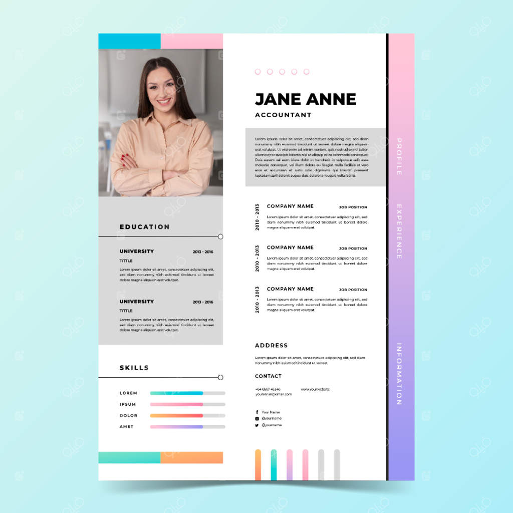 طراحی قالب رزومه با گرادیان رنگی