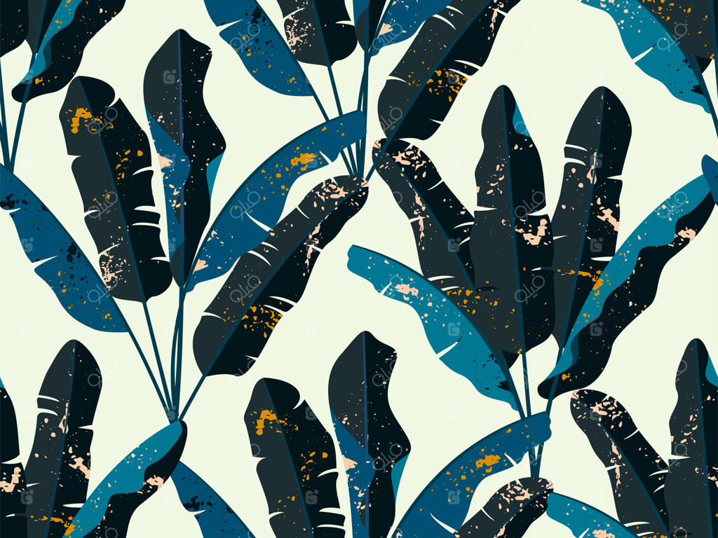 پترن یکپارچه برگ موز با بافت لکه جوهر