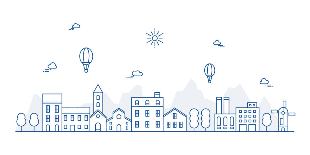 چشم‌انداز حومه شهر با سبک خطی نازک: طراحی صاف و خطی شهری