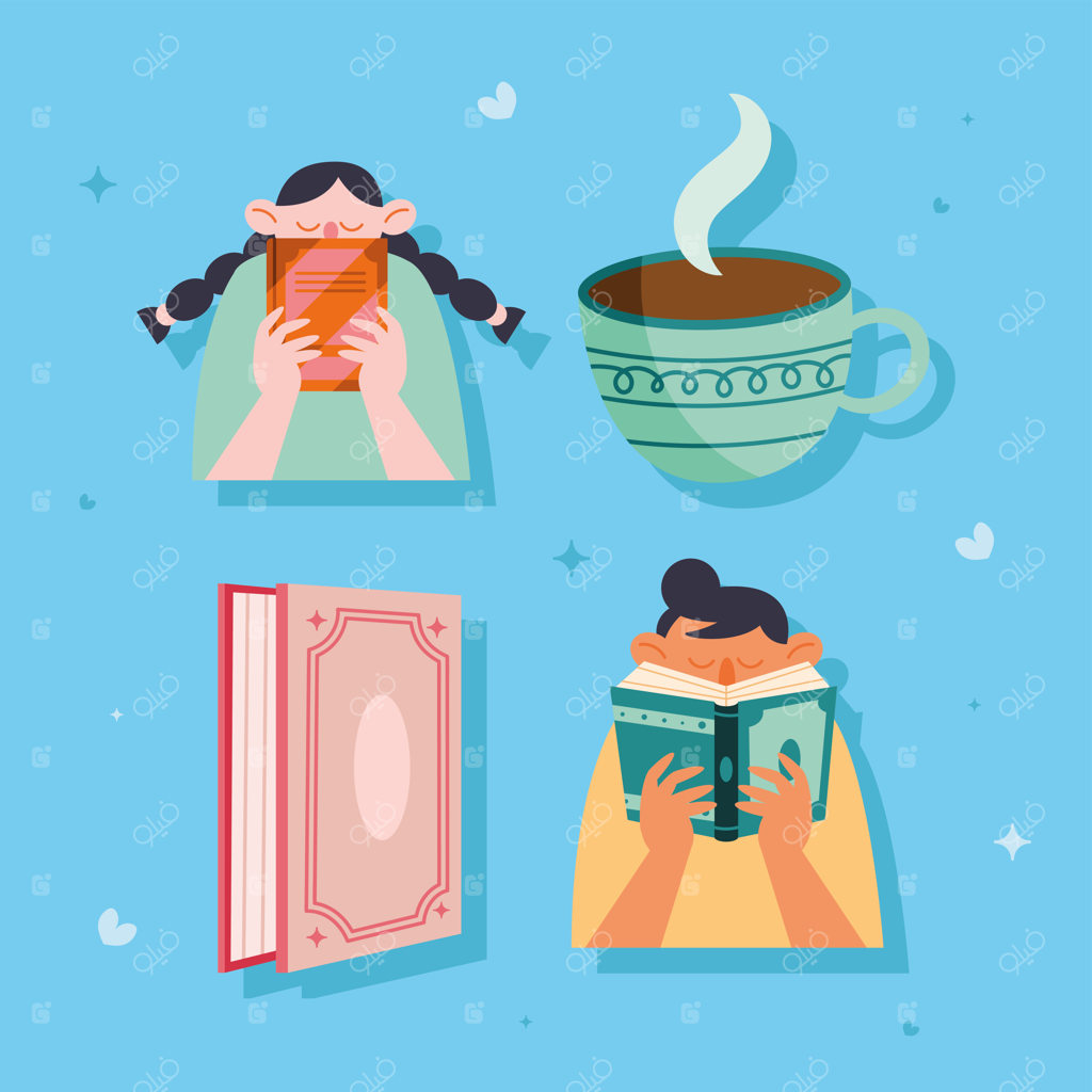 کتاب‌ها به همراه خوانندگان و قهوه