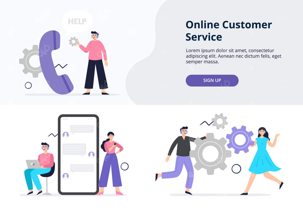 بنر وب با طرح تخت برای خدمات مشتریان