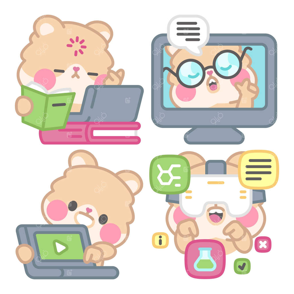 مجموعه برچسب‌های آموزش الکترونیکی با همستر کیمچی