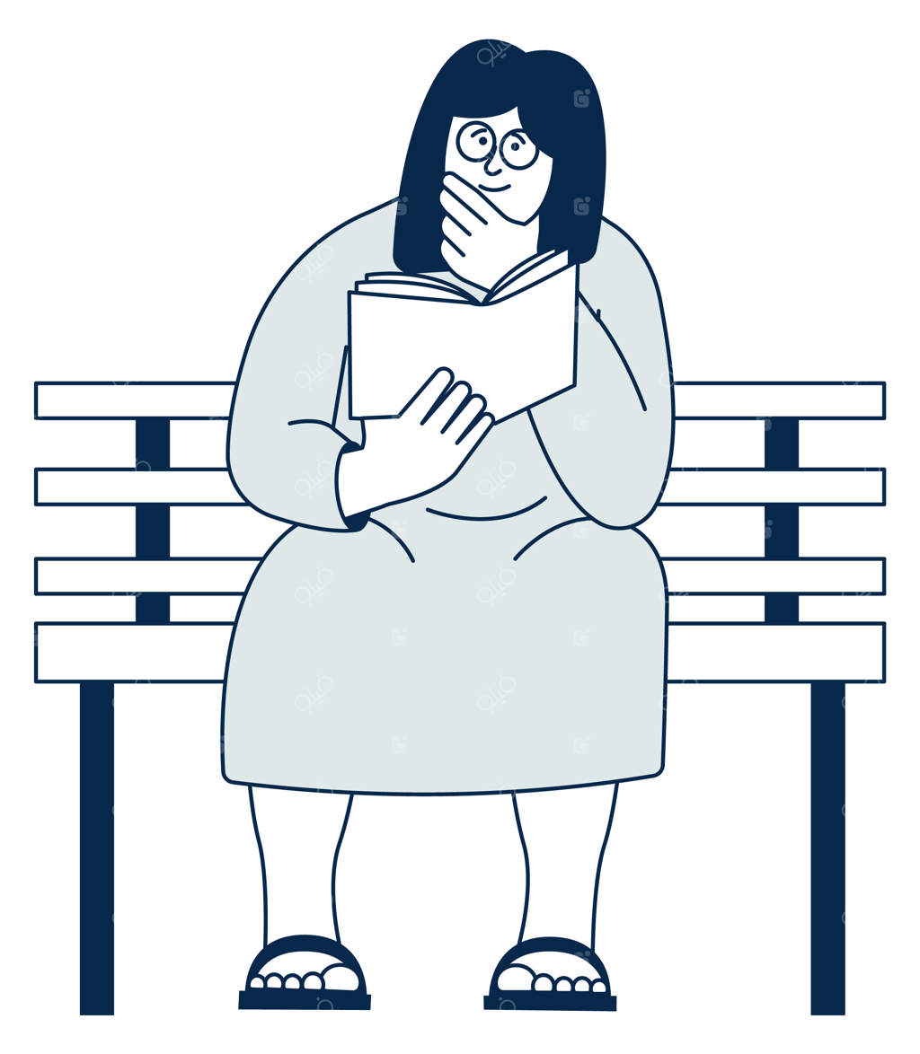 زن در حال مطالعه روی نیمکت پارک – خواننده کتاب