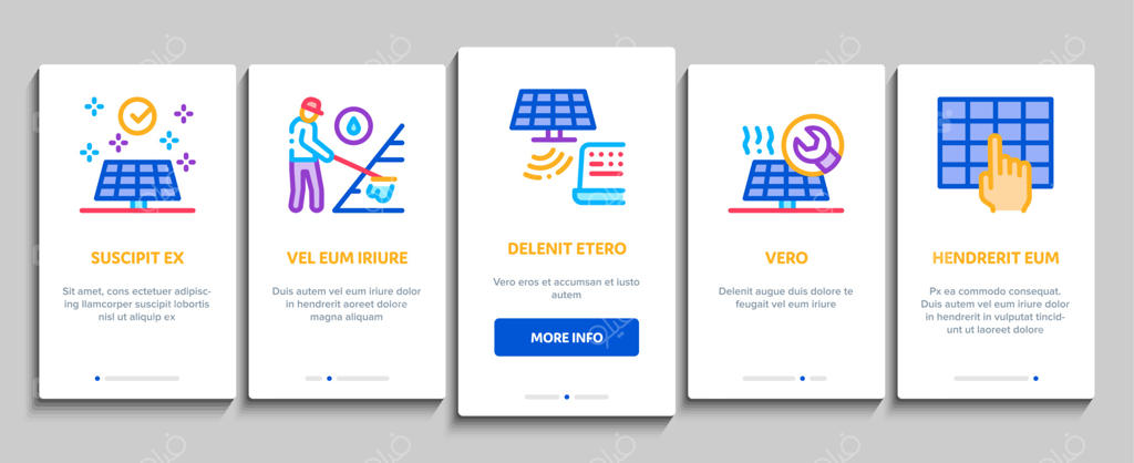 مجموعه آیکون‌های عناصر آموزش تکنسین‌های انرژی خورشیدی وکتور