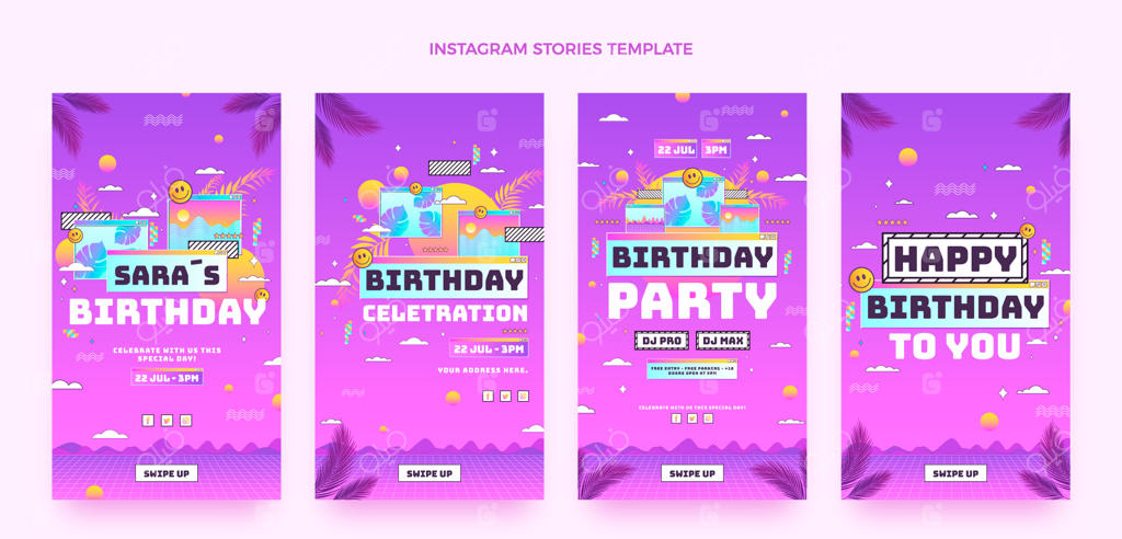 استوری‌های تولد اینستاگرام با تم گرادیان رترو و ویپرواو