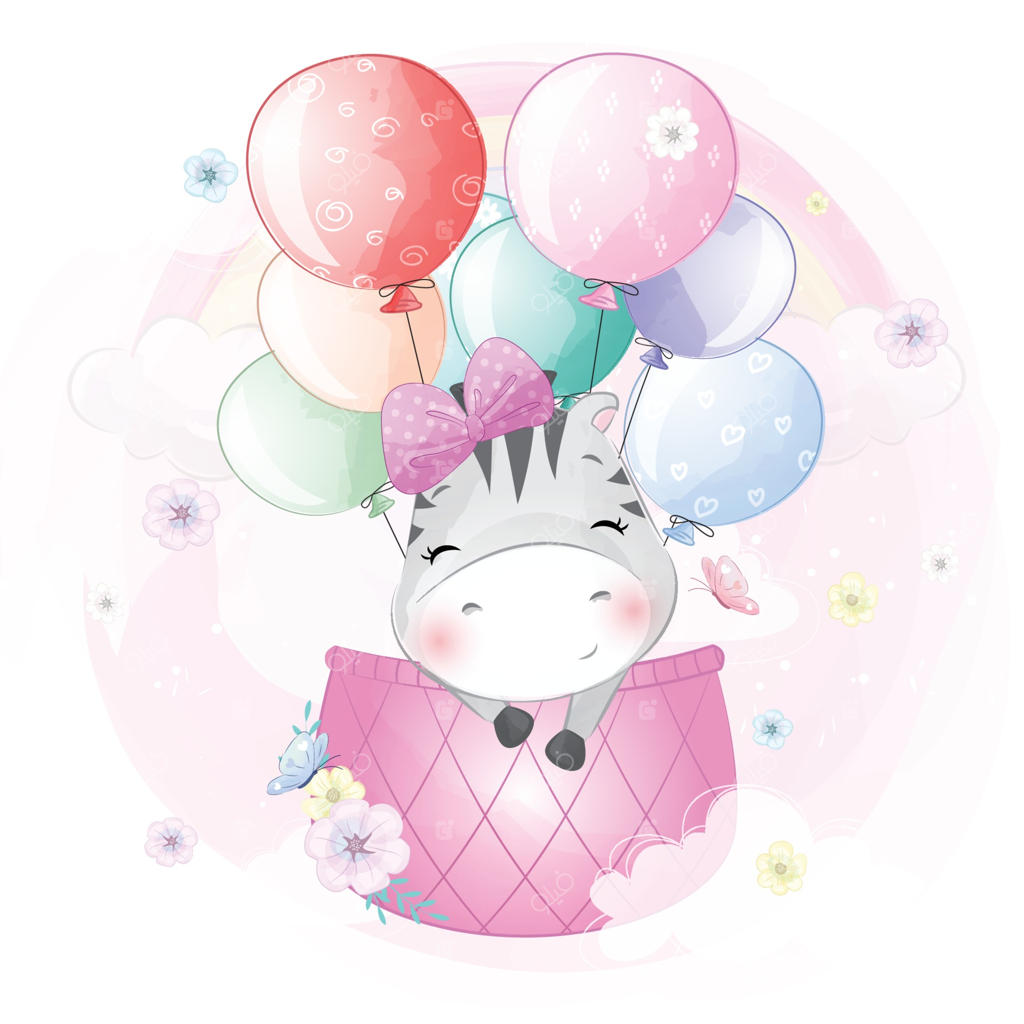 تصویرسازی گورخر بامزه در حال پرواز با بالن هوای داغ